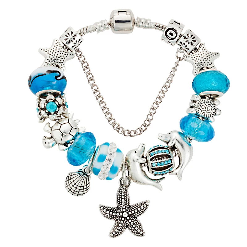 925 Silver Tortoise/Dolphin Charm Bracelet for Women
