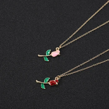 Valentine's Day gift Cartoon Colorful Crimson or Pink Colors Rose Flower Branch with Green Leaf Chain pendant Necklaces jewelry
Valentine's Day gift Cartoon Colorful Crimson or Pink Colors Rose Flower Branch with Green Leaf Chain pendant Necklaces jewelry