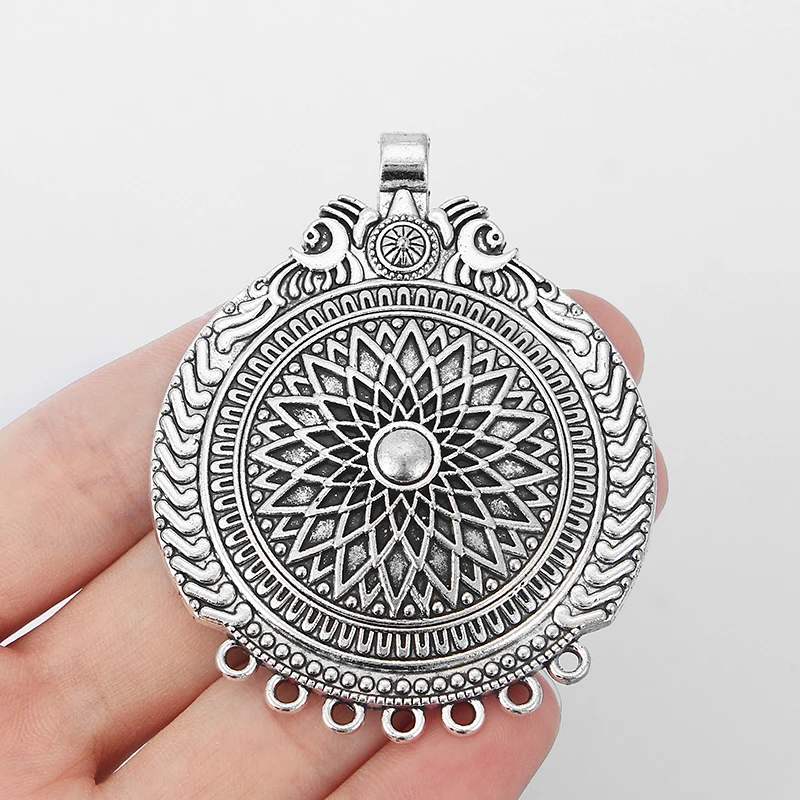 5pcs Large Antique Silver Round Charms Flower Connector Pendants For Necklace Making Findings 71x56.5mm
5pcs Large Antique Silver Round Charms Flower Connector Pendants For Necklace Making Findings 71x56.5mm