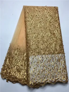 Nigerian Party Wedding Styles Tulle Beaded Pearl Lace Fabric With Embroidered Designs Wholesale 5Yrd/Lot Gold Color
Nigerian Party Wedding Styles Tulle Beaded Pearl Lace Fabric With Embroidered Designs Wholesale 5Yrd/Lot Gold Color