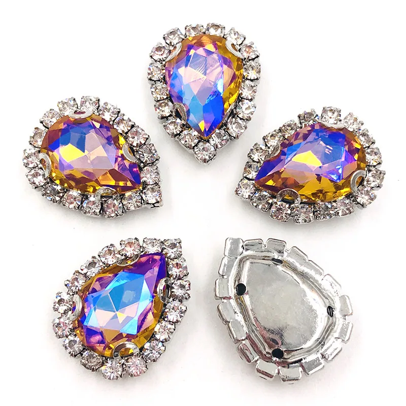 Wedding decorations Teardrop shape Gold yellow AB flatback glass Crystal button sliver setting sewing rhinestones for clothing
Wedding decorations Teardrop shape Gold yellow AB flatback glass Crystal button sliver setting sewing rhinestones for clothing