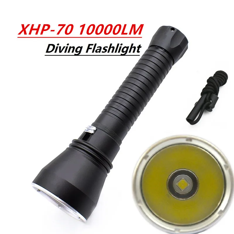 

60000Lm XHP70 LED Waterproof Diving Flashlight Dive Underwater 100 Meter Torches Lamp Light Camping Lanterna use 26650 Battery