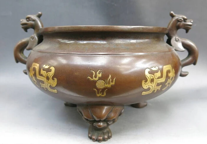 wholesale factory 12" China pure red copper gild censer two dragon play bead incense burner Statue
wholesale factory 12" China pure red copper gild censer two dragon play bead incense burner Statue