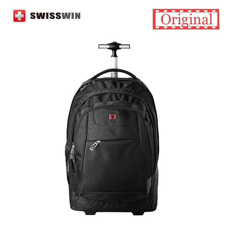 Image Swisswin Black Rolling Backpack SWE1058 20 inch 50L Wheeled Laptop Backpack For Business Travel