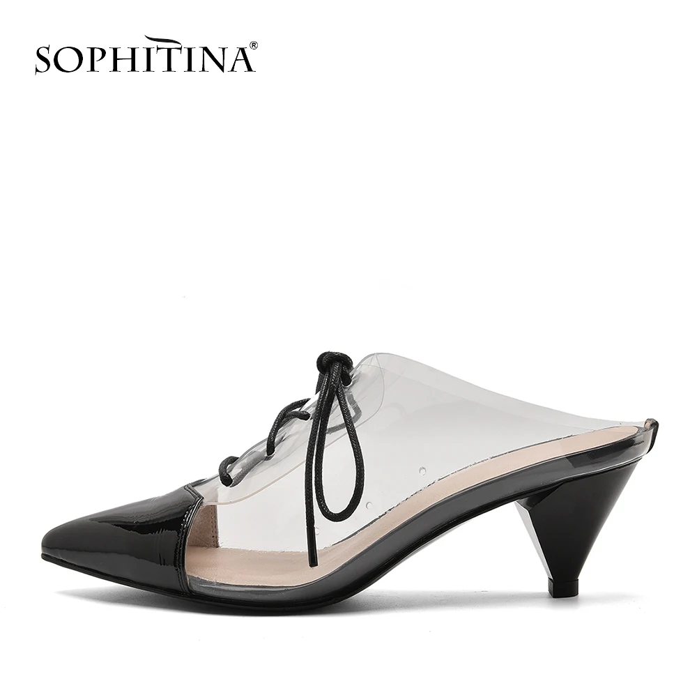 SOPHITINA Pointed Toe Summer Woman Muller Shoes Transparent Patent Leather Lace-up Sandals Trending Strange Sturdy Heel PO163
SOPHITINA Pointed Toe Summer Woman Muller Shoes Transparent Patent Leather Lace-up Sandals Trending Strange Sturdy Heel PO163