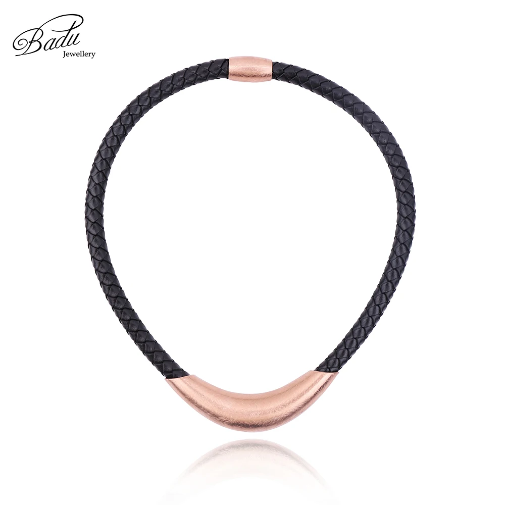 Badu Black Leather Punk Necklace Chokers Rose Gold Brushed Stainless Steel Necklaces Women 2017 New Arrival Hot Fashion
Badu Black Leather Punk Necklace Chokers Rose Gold Brushed Stainless Steel Necklaces Women 2017 New Arrival Hot Fashion