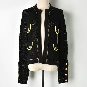 Runway Vintage Crop Knitted Cardigan Jumper 2018 Fall 4 Pockets Metal Buttons Hollow Out Casual Sweater Women pull femme
Runway Vintage Crop Knitted Cardigan Jumper 2018 Fall 4 Pockets Metal Buttons Hollow Out Casual Sweater Women pull femme