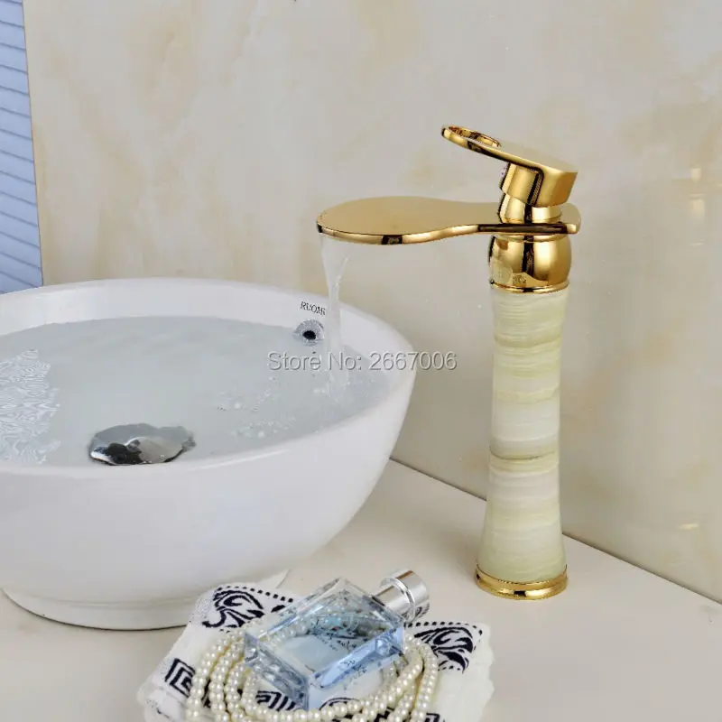 Free shipping Unique Art Design Copper With Marble Stone Jade Mixer Faucet Golden Basin Tap Hot Cold Faucet Tap Waterfall ZR467
Free shipping Unique Art Design Copper With Marble Stone Jade Mixer Faucet Golden Basin Tap Hot Cold Faucet Tap Waterfall ZR467