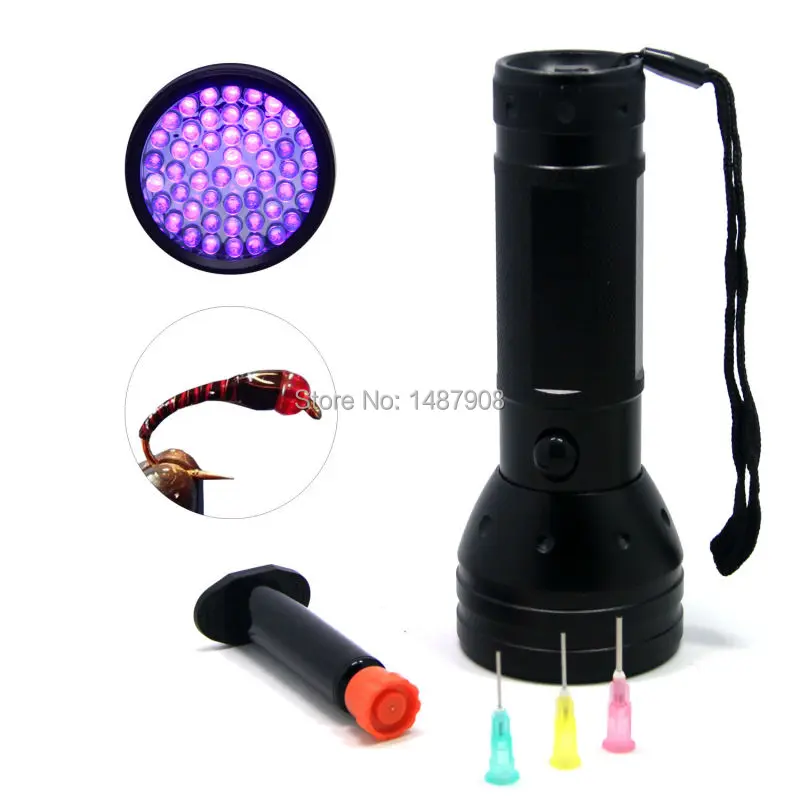 

SAMSFX Fly Tying Kits UV Flashlight Black Lights 395 nM 51 LEDs and Glue Manual Syringe Dispenser with Dispensing Needle Fishing