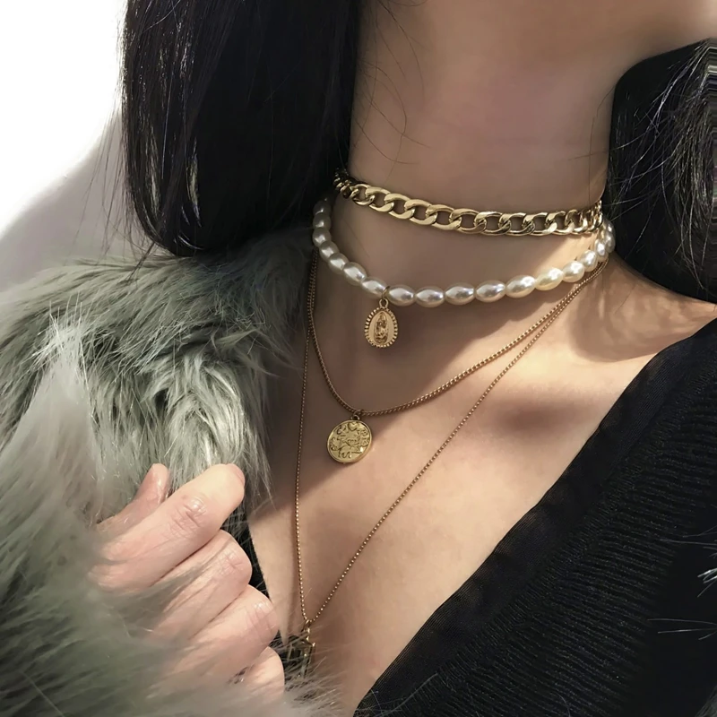 SHUANGR Punk Multi Layered Pearl Choker Necklace Collar Statement Virgin Mary Coin Crystal Pendant Necklace Women Jewelry Gift
SHUANGR Punk Multi Layered Pearl Choker Necklace Collar Statement Virgin Mary Coin Crystal Pendant Necklace Women Jewelry Gift