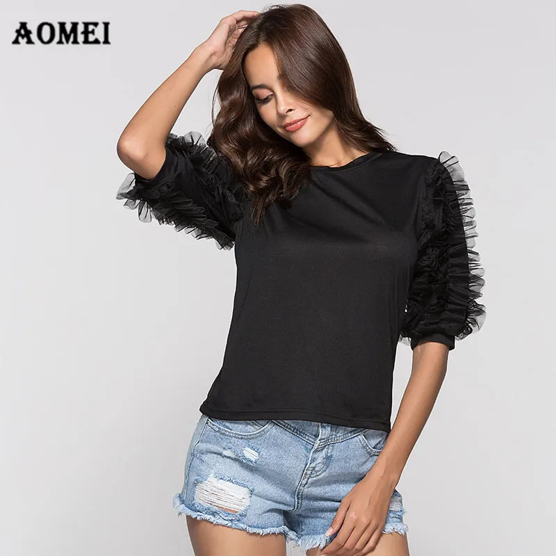 Summer Women T Shirt Patchwork Mesh Tulle Ruffles Elegant Girl Tee Shirt Black Casual Fashion Clothing Wear to Work Tops Blusas
Summer Women T Shirt Patchwork Mesh Tulle Ruffles Elegant Girl Tee Shirt Black Casual Fashion Clothing Wear to Work Tops Blusas