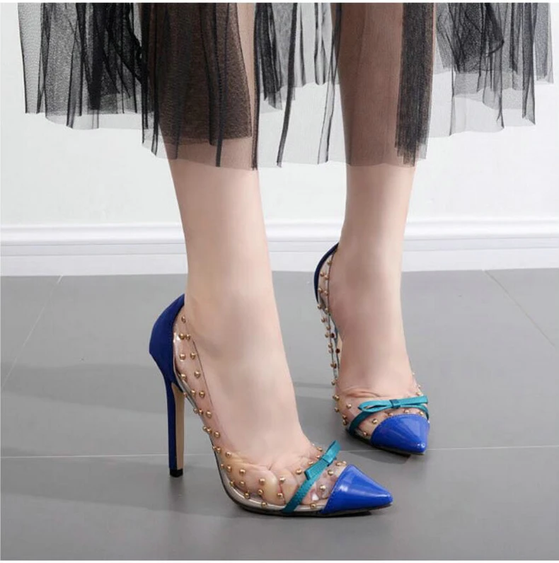 Women's Pumps Shoes Party Thin Heel Lady Wedding Shoes Women Sexy High Heels Nightclub Rivets Sexy Women Pumps High Heels Size 9 (13)