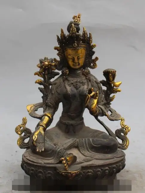 S01476 9" Tibet Bronze Gilt Green Tara Mahayana Buddhism enlightenment Goddess Statue (B0413)
S01476 9" Tibet Bronze Gilt Green Tara Mahayana Buddhism enlightenment Goddess Statue (B0413)
