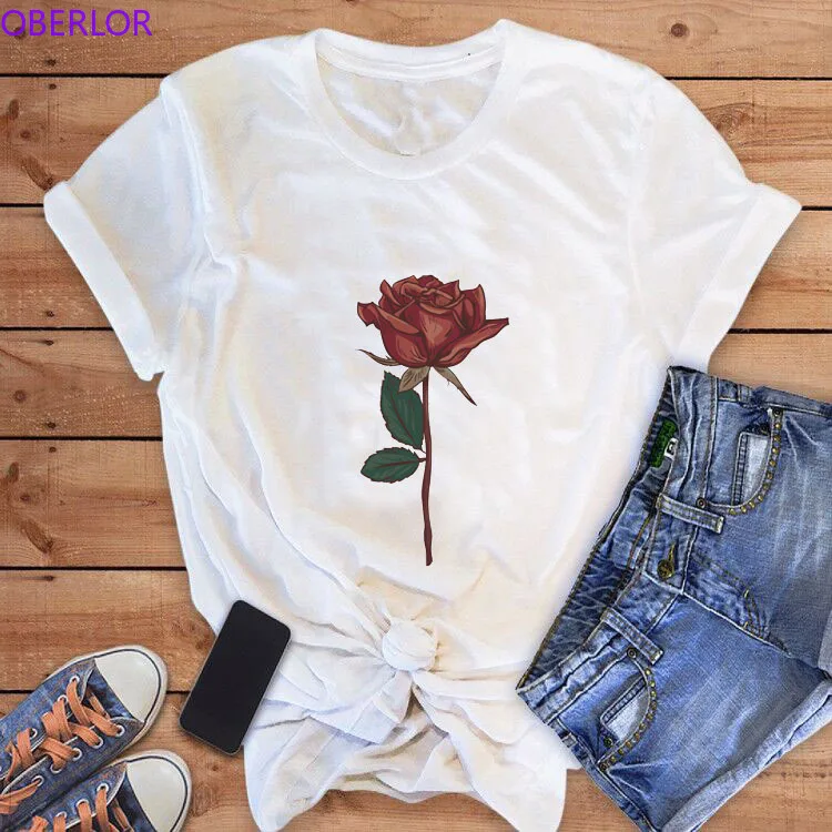 Vogue T Shirt Beautiful Rose Summer Women T-Shirt O-Neck Woman Tops Girl White Tee Shirt Femme Kawaii Camisetas Mujer 2019
Vogue T Shirt Beautiful Rose Summer Women T-Shirt O-Neck Woman Tops Girl White Tee Shirt Femme Kawaii Camisetas Mujer 2019