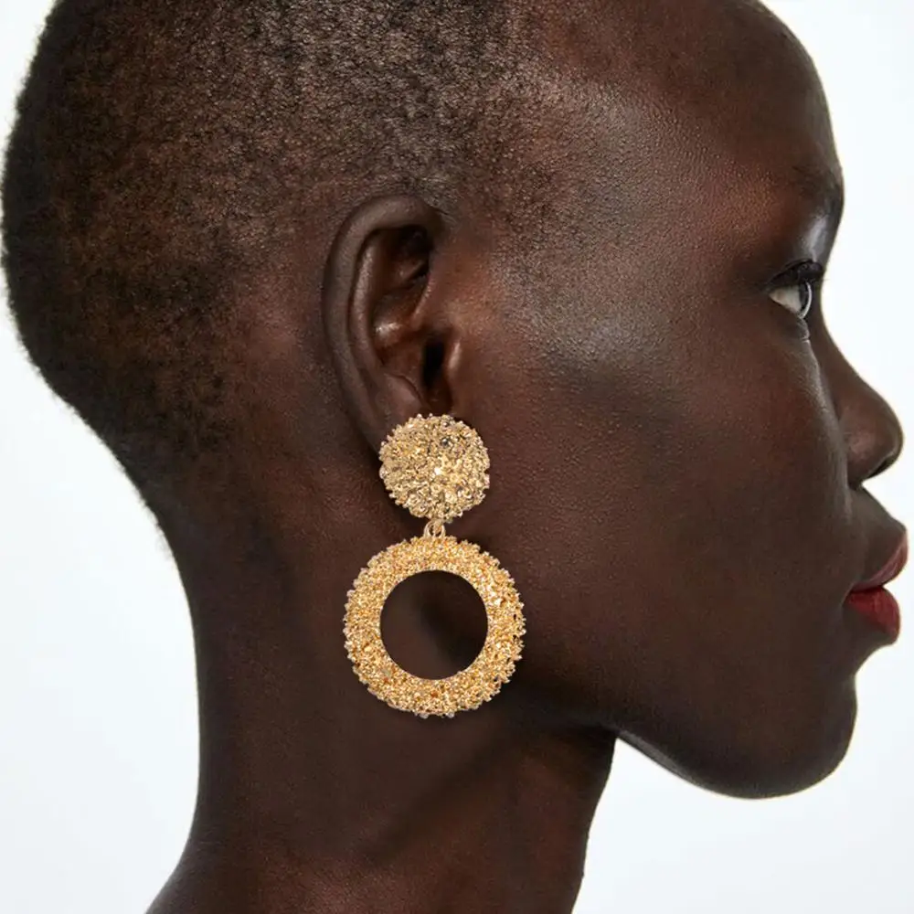 Louleur Heavy Metal Rose Gold Geometric Drop Earrings For Women ZA Big Triangle Circle Statement 2019 Summer | Украшения и
