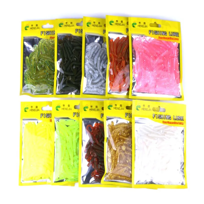 50 PcsBag T Tail Silicone Soft Bait Fishing Artificial Worms Soft Lures Carp Fishing Accessories 5.2cm 0.6g (15)