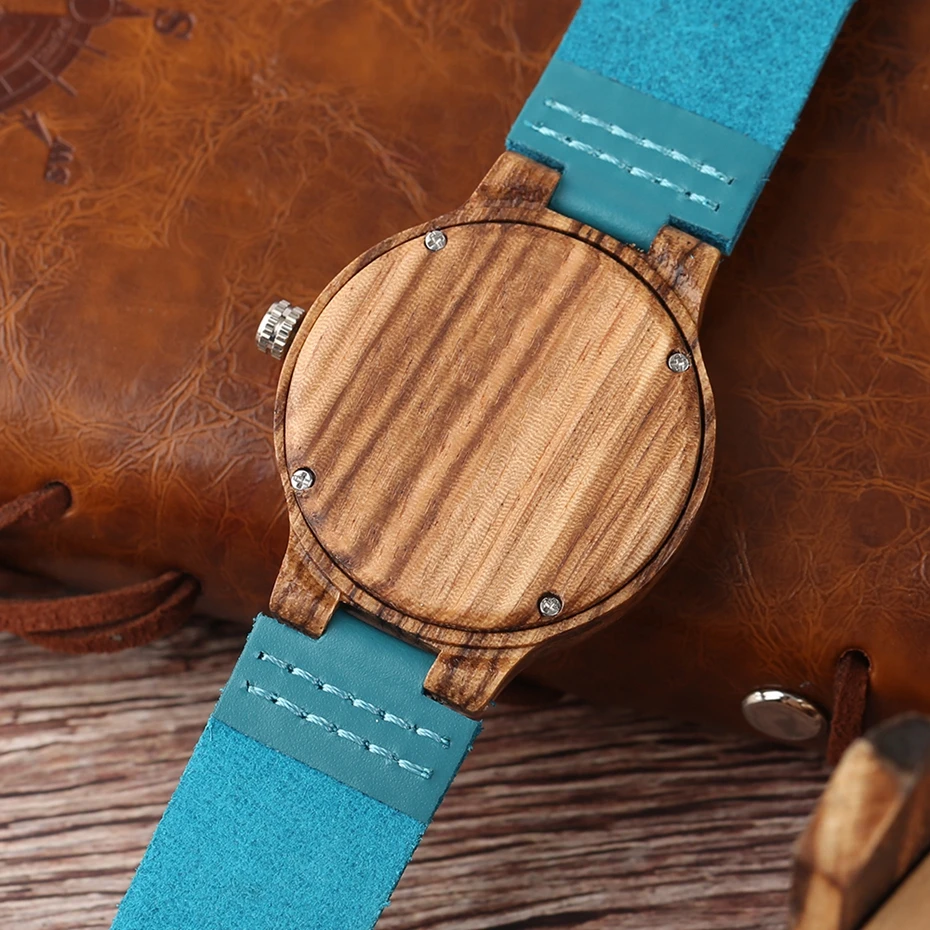 Fashion Blue Wooden Bamboo Quartz-watch Natural Wood Wristwatch Genuine Leather Creative Xmas Gift for Men Women Reloj de madera 2017 2018 (26)