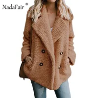 Nadafair oversize fleece faux fur casual jacket coat women 2018 winter pockets thick teddy coat female plush overcoat outerwear image