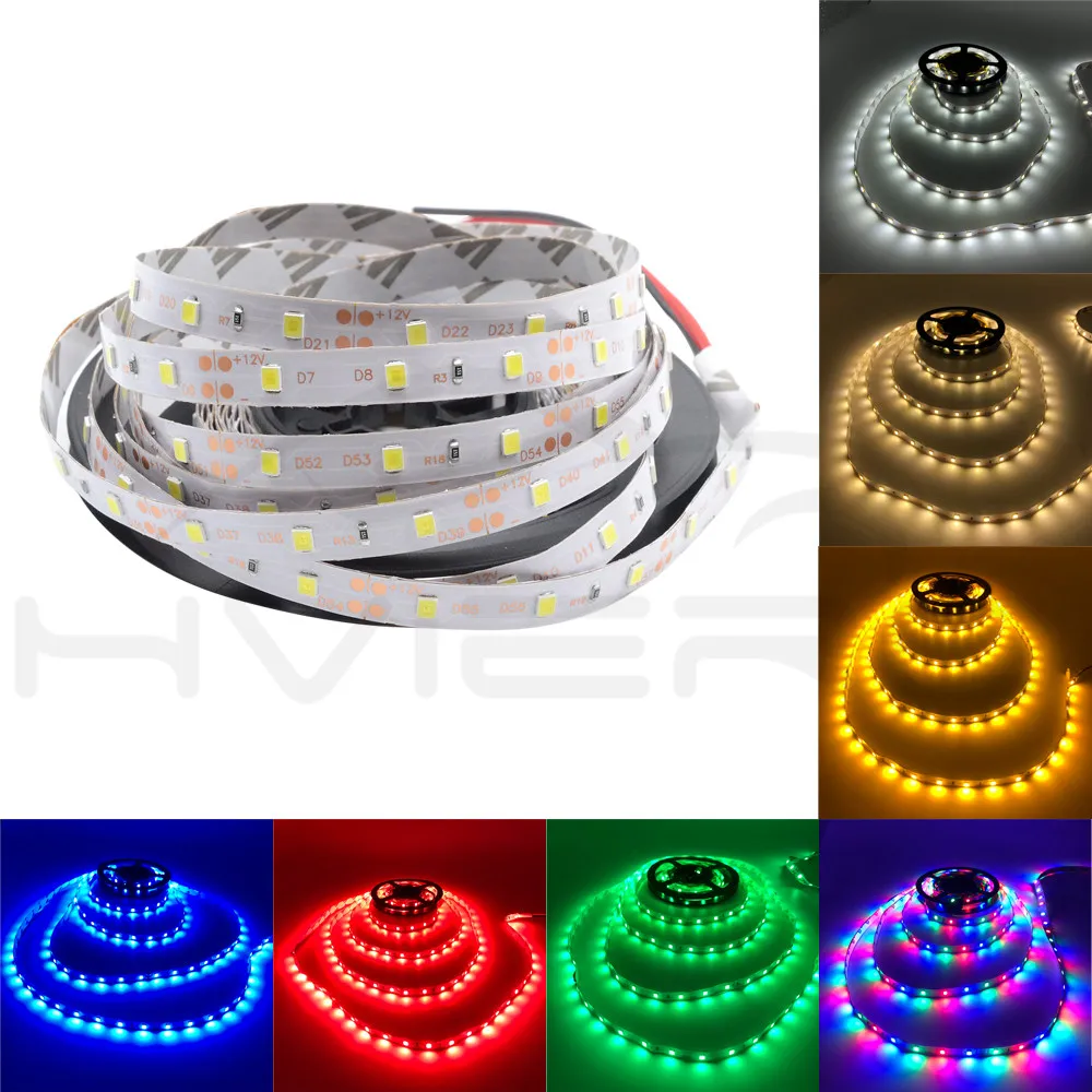 Hviero 5m 2835 Non Waterproof Led Strip RGB Light DC 12V 300Leds Flexible Holiday Lighting String Home Decoration Ribbon Tape Desk Lamp