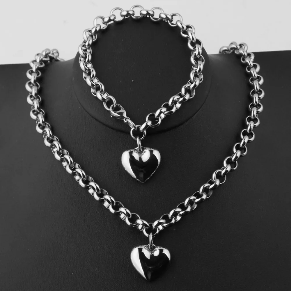 High Quality Cute Tone 316L Stainless Steel Silver Rolo Chain Pendant Necklace 18"&Bracelet 8" Womens's Jewelry Sets Charm Heart
High Quality Cute Tone 316L Stainless Steel Silver Rolo Chain Pendant Necklace 18"&Bracelet 8" Womens's Jewelry Sets Charm Heart