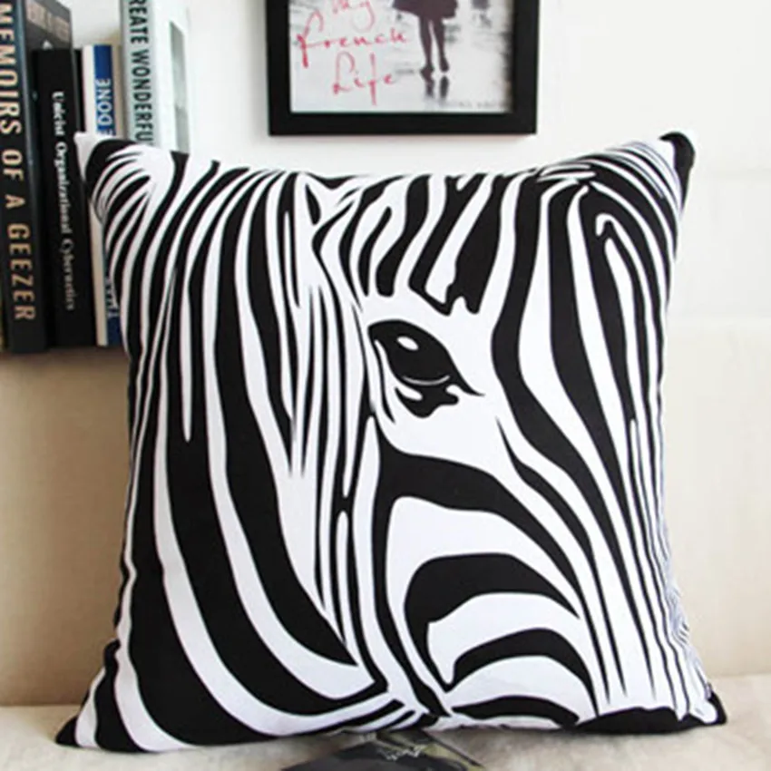 Zebra Printed Pillow Case Black & White