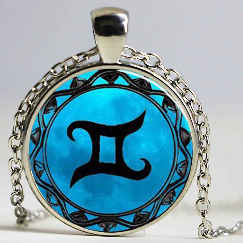 Image Libra Necklace Cancer Zodiac Sign Jewelry Gemini Blue Moon Scorpio Scales September October Birthday Astrology Art Pendant