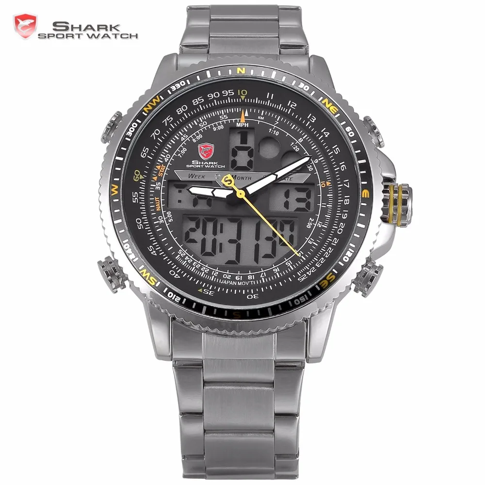 Winghead SHARK Sport Watch LCD Yellow Button Digital Date Day Alarm Chronograph Steel Band Quartz Men Outdoor Wristwatch /SH327N
Winghead SHARK Sport Watch LCD Yellow Button Digital Date Day Alarm Chronograph Steel Band Quartz Men Outdoor Wristwatch /SH327N