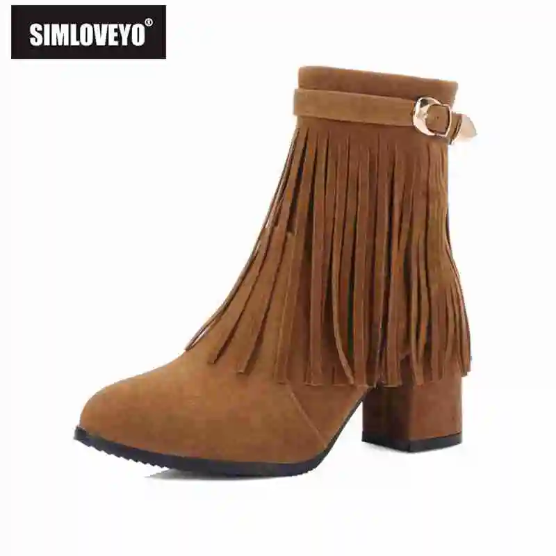 SIMLOVEYO Shoes Women EURO size 34-46 fashion Autumn Spring flock Women ankle boots Thick heel Zipper shoes Fringe Buckle A860
SIMLOVEYO Shoes Women EURO size 34-46 fashion Autumn Spring flock Women ankle boots Thick heel Zipper shoes Fringe Buckle A860
