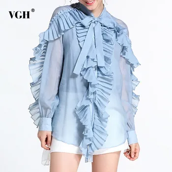 VGH Summer Casual Ruffle Loose Women's Shirt Bow Collar Long Sleeve Button Solid Clothing Top Female Fashion New 2020 With Vest
VGH Summer Casual Ruffle Loose Women's Shirt Bow Collar Long Sleeve Button Solid Clothing Top Female Fashion New 2020 With Vest