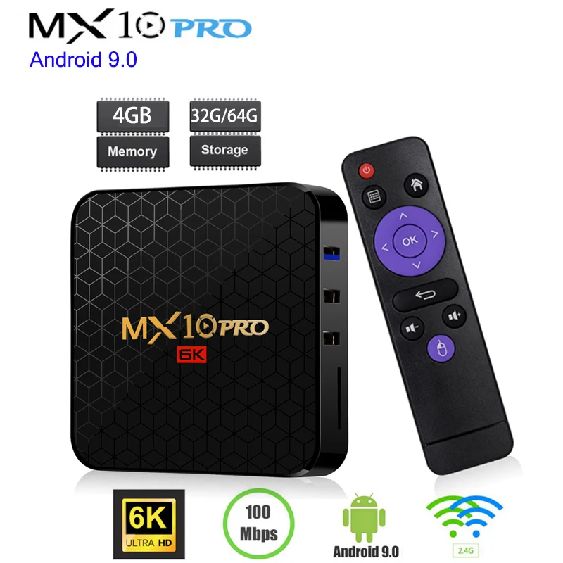 MX10 Pro Smart ТВ коробка Android 9 0 Allwinner H6 4 ядра Гб оперативной памяти 32 встроенной 64 GB 2 4G