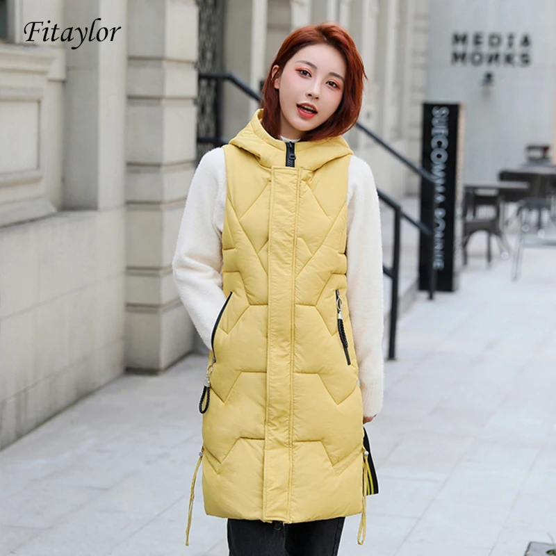 Fitaylor New Winter Down Cotton Vest Long Coats Women Hooded Loose Thicken Warm Sleeveless Jacket Femme Waistcoat
Fitaylor New Winter Down Cotton Vest Long Coats Women Hooded Loose Thicken Warm Sleeveless Jacket Femme Waistcoat
