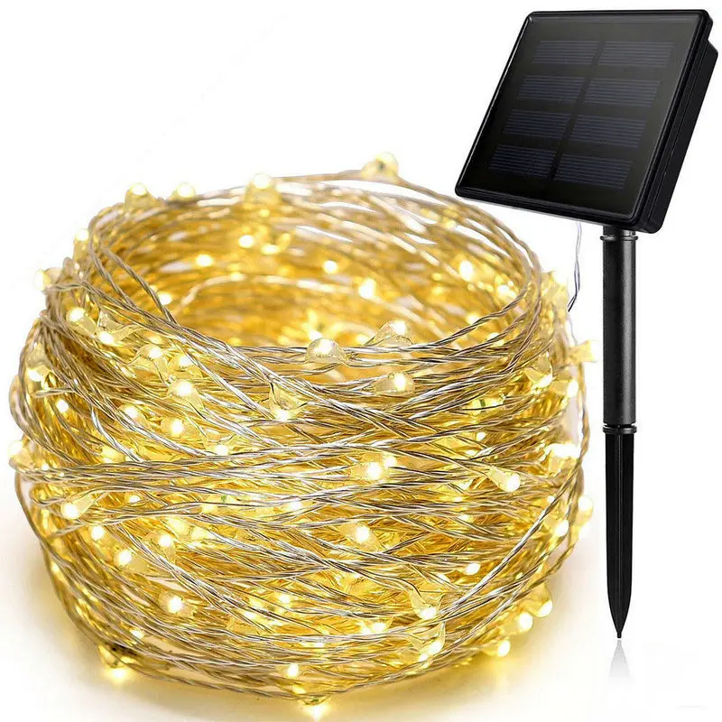 

Solar powered 20M 200LED starry Silver-colored Wire LED String Fairy Light vine lamp Christmas Wedding party Outdoor Home Decor