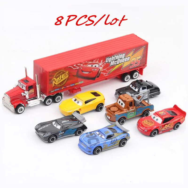 Set 8PCS Disney Pixar Cars Lightning McQueen Mater Storm 3 Jackson Cross Uncle Mack Truck 1: 55 Diecast metal Boy Toy Car Model
Set 8PCS Disney Pixar Cars Lightning McQueen Mater Storm 3 Jackson Cross Uncle Mack Truck 1: 55 Diecast metal Boy Toy Car Model