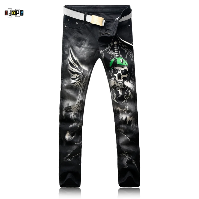Idopy Fashion Men's Skull Printed Jeans Hip Hop Mens Color Pattern Black Denim Pants Five-Pocket Jean Trousers For Men
Idopy Fashion Men's Skull Printed Jeans Hip Hop Mens Color Pattern Black Denim Pants Five-Pocket Jean Trousers For Men