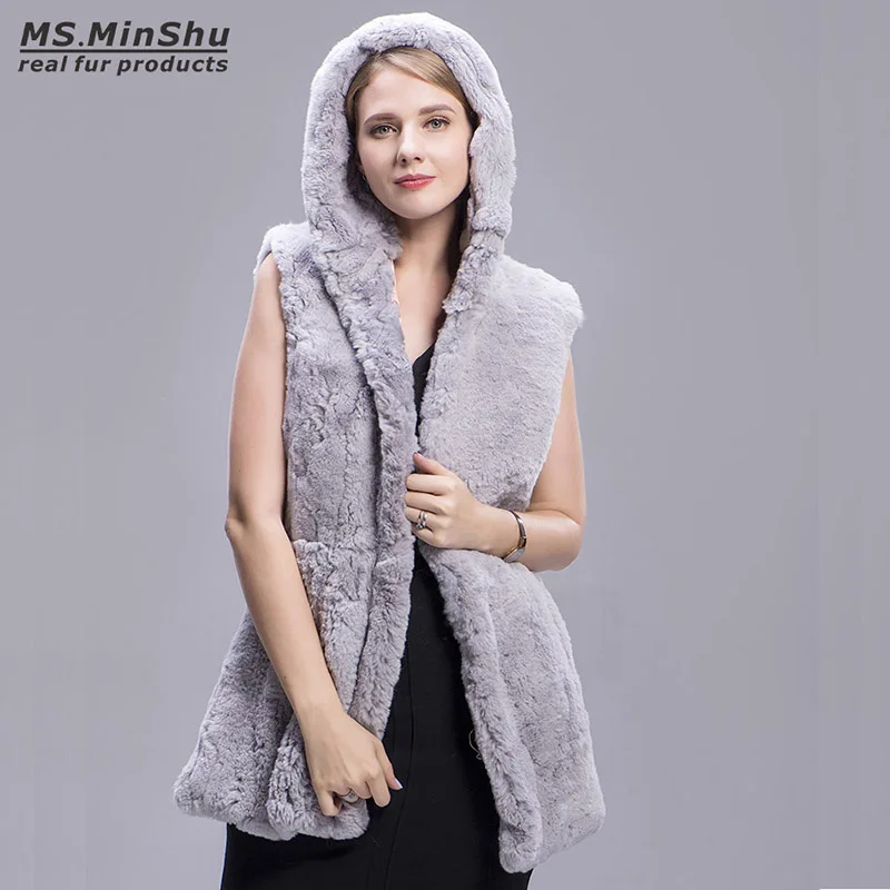 Ms.MinShu Women Hooded Fur Coat Genuine Rex Rabbit Fur Waistcoat Fashion Winter Jacket Fur Coat Sleeveless Elegant Women Coat
Ms.MinShu Women Hooded Fur Coat Genuine Rex Rabbit Fur Waistcoat Fashion Winter Jacket Fur Coat Sleeveless Elegant Women Coat