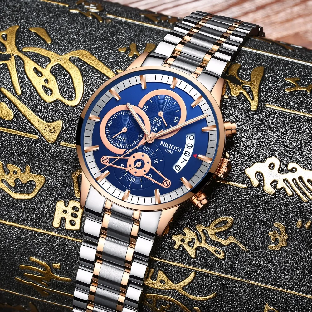 Фото NIBOSI Men Watches Fashion Chronograph Male Top Brand Luxury Quartz Watch Blue Rose Waterproof Sport Relogio Masculino | Наручные часы