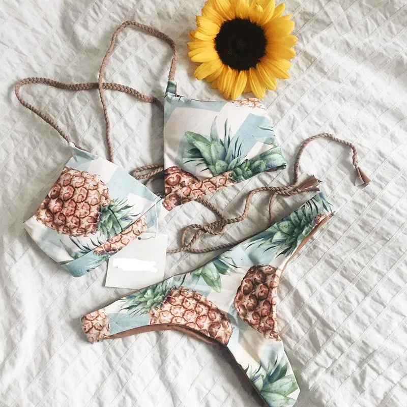 Sexy Push up Swimsuit Back Strappy Pineapple Print Bikini Beachwear Women Bandage Bikini Swimwear Female
Sexy Push up Swimsuit Back Strappy Pineapple Print Bikini Beachwear Women Bandage Bikini Swimwear Female