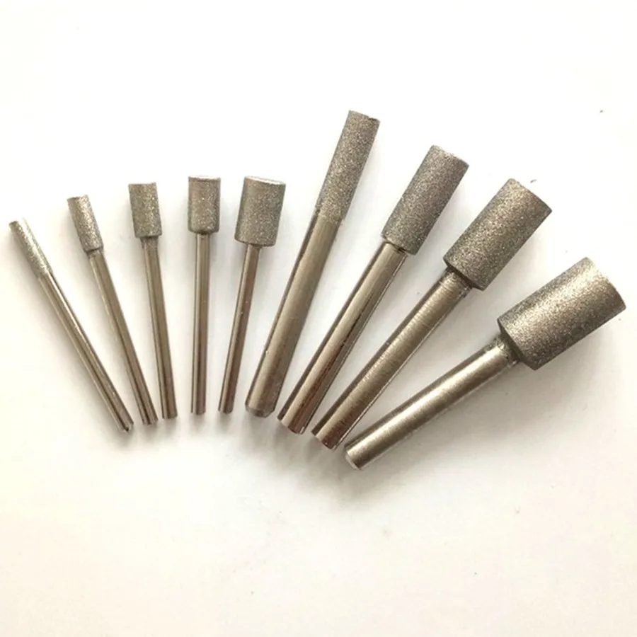 Image 9pcs 3MM 6MM Diamond cylindrical grinding head GRIT 120 grinder jade jade rough stone grinding peeled GRIT 120