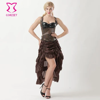Vintage Steampunk Corset Dress Brown/Black Striped Satin Cupless Vest Corselet Underbust Bustier Dress Victorian Gothic Clothing
Vintage Steampunk Corset Dress Brown/Black Striped Satin Cupless Vest Corselet Underbust Bustier Dress Victorian Gothic Clothing