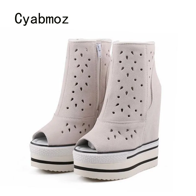 

Cyabmoz Women Platform High heels Wedge Shoes Woman Hollow Peep Toe Height increasing Party Shoes Tenis feminino Zapatos Mujer
