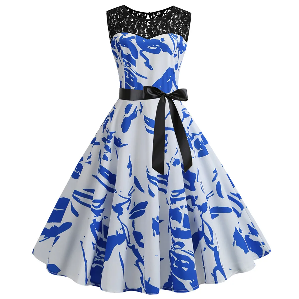 Women Vintage 1950s O-Neck Belt Dresses Summer Retro Sleeveless Lace Splice Printing Casual Evening Party Prom Swing Dress
Women Vintage 1950s O-Neck Belt Dresses Summer Retro Sleeveless Lace Splice Printing Casual Evening Party Prom Swing Dress