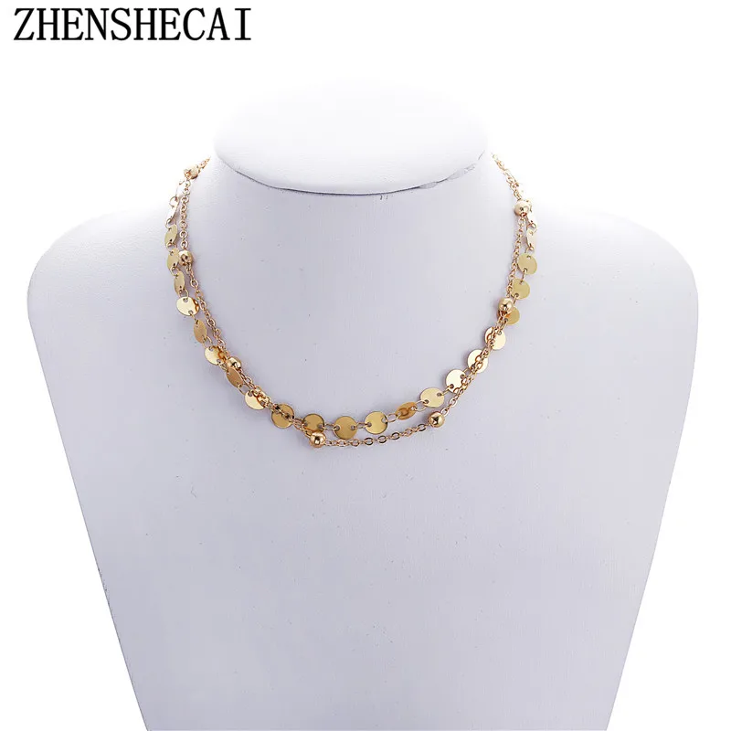New Fashion Gold color wave water Necklace For Women simple layer Charm Choker Necklace round piece jewelry wholesale x72
New Fashion Gold color wave water Necklace For Women simple layer Charm Choker Necklace round piece jewelry wholesale x72
