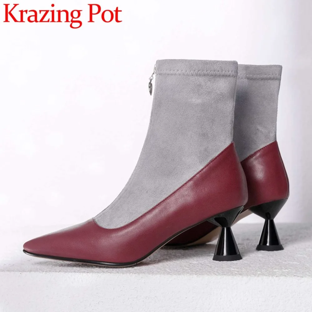European superstars pointed toe mixed colors natural leather high strange heels zipper large size stretch mid-calf boots L97
European superstars pointed toe mixed colors natural leather high strange heels zipper large size stretch mid-calf boots L97