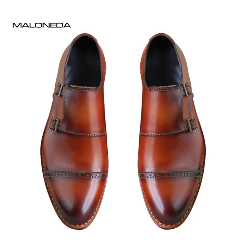 

MALONEDA Bespoke Pure Manual Double Monk Straps Goodyear Handcraft shoe Business Mens Genuine Leather Shoes mixed Colors