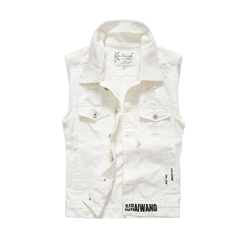 New Men's White Denim Vest Fashion Retro Vintage Hole High Quality Fit Slim Casual Sleeveless jacket Men Waistcoat 2XL AE1002
New Men's White Denim Vest Fashion Retro Vintage Hole High Quality Fit Slim Casual Sleeveless jacket Men Waistcoat 2XL AE1002