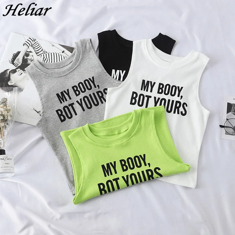 HELIAR 2019 Summer Women O-Neck Knitting Crop Top Club Sexy Tank Tops Printed Letter MY BODY NOT YOURS Camisole GYM Tank Tops 
HELIAR 2019 Summer Women O-Neck Knitting Crop Top Club Sexy Tank Tops Printed Letter MY BODY NOT YOURS Camisole GYM Tank Tops