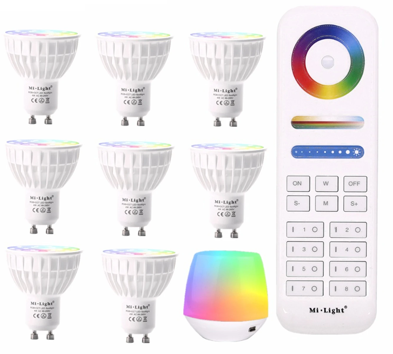Dimmable LED Lamp RGB + CCT (2700-6500K) Mi Light 4W WIFI GU10 LED Spotlight 220V 110V LED Bulbs add 2.4G RF WIreless Controller
Dimmable LED Lamp RGB + CCT (2700-6500K) Mi Light 4W WIFI GU10 LED Spotlight 220V 110V LED Bulbs add 2.4G RF WIreless Controller