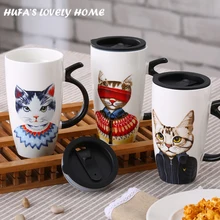 Lovely Gentleman Cat Ceramic Mug Copo Creative Porcelain Tea Coffee Cup Drinkware Home Office caneca