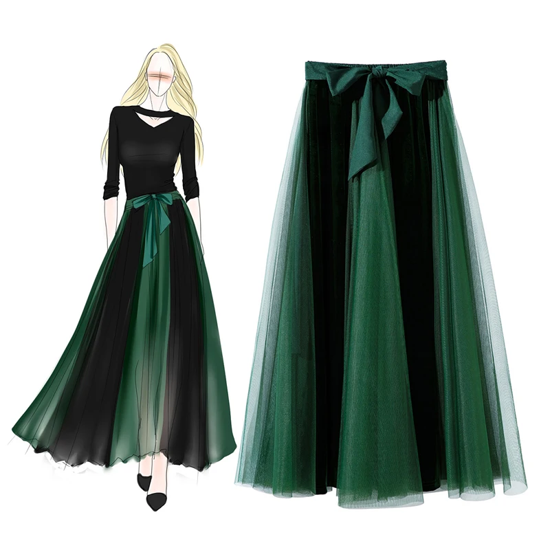 2019 Latest Ankle-length Skirts Mesh Joint Velvet Skirts with Big BOW Red Long Skirt Green Grey
2019 Latest Ankle-length Skirts Mesh Joint Velvet Skirts with Big BOW Red Long Skirt Green Grey