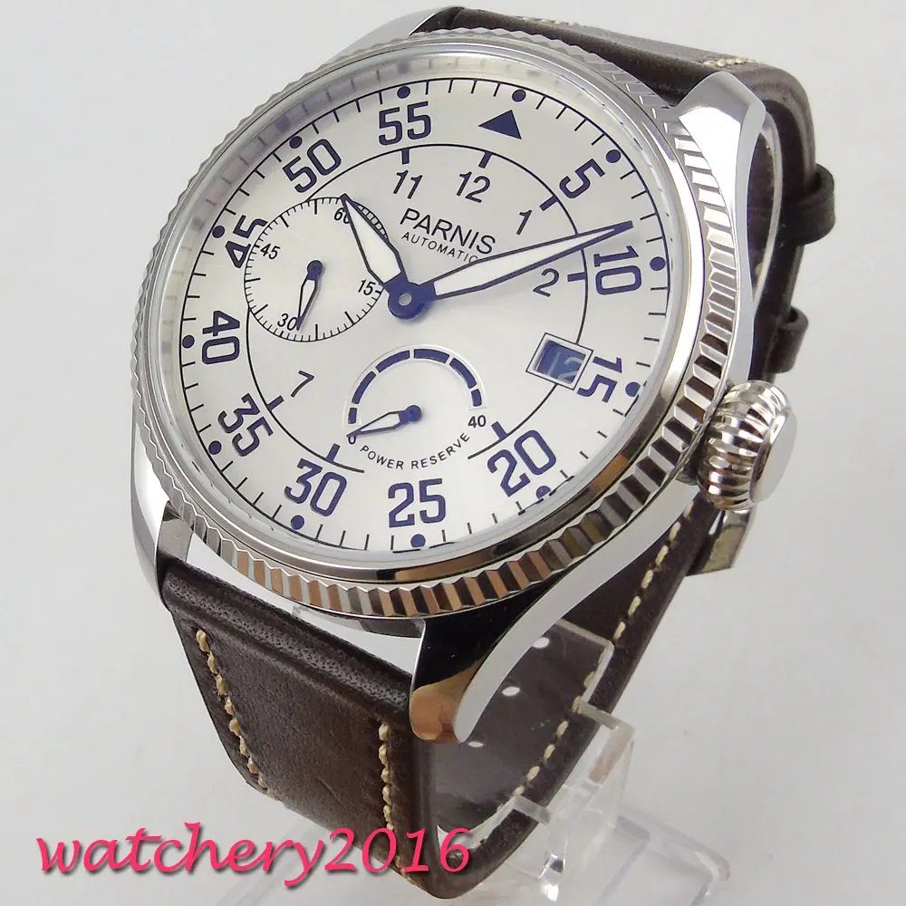 45mm parnis White dial Complete Calendar Power Reserve Luminous SS case ST 2555 Automatic Movement Men's Mechanical Wristwatch
45mm parnis White dial Complete Calendar Power Reserve Luminous SS case ST 2555 Automatic Movement Men's Mechanical Wristwatch